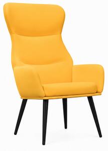 Relaxační křeslo, odpočinkové, dřevo/kov/textil, 96x68x79 cm, nohy černé/hořčicově žlutá, Dekorino KR20260061