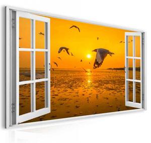 Malvis ® Obraz okno oranžový východ slunce Velikost (šířka x výška): 30x20 cm