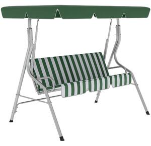Zahradní houpačka Outsunny pro 3 osoby, venkovní houpačka s nastavitelnou sluneční clonou, pruhovaný vzor, s polštáři na sedák a opěrku zad, 1,7 x 1,1