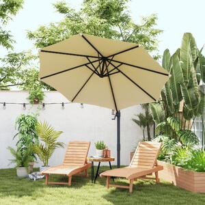Outsunny Oktagonální Offset Slunečník s Náklonem 360° Rotovatelný s Křížovou Základnou 8 Žebry Zahrnutý Klička Hliníkový Ocelový Rám Ø 3 x 2.5H m Béžo