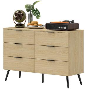 HOMCOM Komoda se 6 zásuvkami Moderní design s protišmykovým zajištěním 110Š x 40H x 75V cm Dřevěný vzhled | Aosom