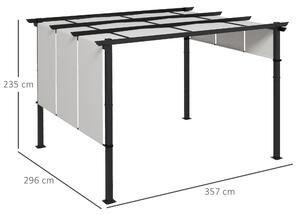 Outsunny Pergola s 3 Posuvnými Markýzami 3,5 x 3 x 2,35 m Černý Ocelový Rám Světle Šedá Markýza z Vysoce Hustého Polyesteru | Aosom