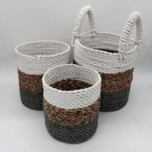 3x Úložné košíky z Mořské Trávy - Šedá a bílá (Set 3x úložných košíků z mořské trávy. 100% přírodní produkt, Hand made. Poslouží jako úložný prostor, nebo jako stylový květináč)