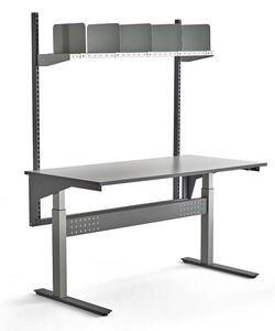 AJ Produkty Výškově nastavitelný pracovní stůl VERVE, 200 kg, 1600x800 mm, police se zarážkami