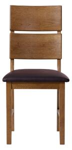 Masivní dubová rustik židle Karla s hnědou koženkou