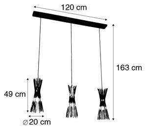 Venkovská závěsná lampa černá podlouhlá 3-světelná - Smeták