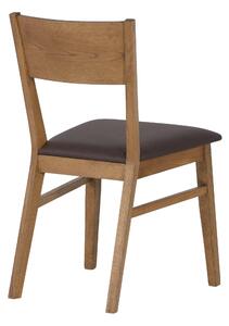 Dubová lakovaná židle Mika rustik s hnědou koženkou