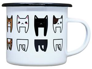 Smaltovaný hrnek plecháček s potiskem kočičky, 330 ml