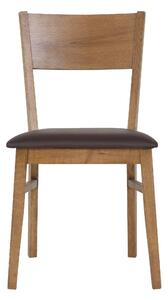 Dubová lakovaná židle Mika rustik s hnědou koženkou