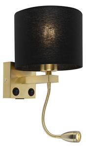 Nástěnná lampa ve stylu art deco zlatá s USB a černým odstínem - Brescia