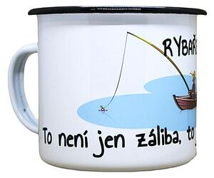 Smaltovaný hrnek plecháček s potiskem rybaření, 330 ml