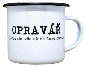 Smaltovaný hrnek plecháček s potiskem opravář, 330 ml