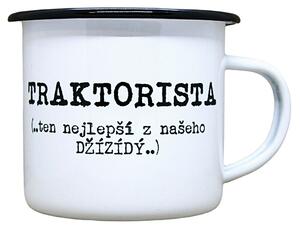 Smaltovaný hrnek plecháček s potiskem traktorista, 330 ml