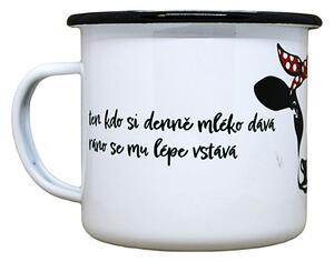 Smaltovaný hrnek plecháček s potiskem mléko, 330 ml