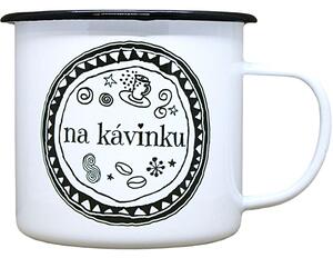 Smaltovaný hrnek plecháček s potiskem na kávinku, 330 ml