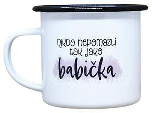 Smaltovaný hrnek plecháček s potiskem babička, 330 ml