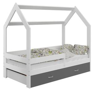 Dětská postel Domek 80x160 cm D3, rošt ZDARMA - bílá (Barva zábrany: Bílá, Barva úložného prostoru: Bílá, Volba matrace: S matrací)
