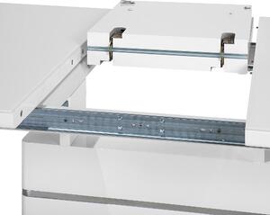 Rozkládací bílý jídelní stůl se základnou s nerezové oceli 180/220 x 90 cm HAMLER
