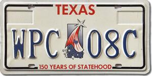 Americká SPZ Texas 150 years WPC 08C
