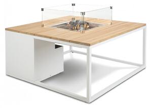 Stůl s plynovým ohništěm COSI- typ Cosiloft 100 bílý rám / deska teak