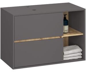 Ak furniture Závěsná skříňka pod umyvadlo VAMI s otvory 90 cm šedý grafit/dub artisan