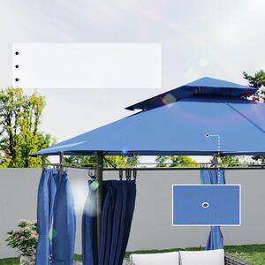 Zahradní altán Outsunny 3 x 4 m s 6 odnímatelnými závěsy – venkovní pavilon s dvojitou střechou na terasu, zahradu, festival, tmavě modrý | Aosom