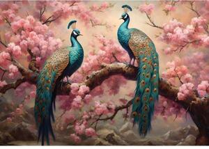 Fototapeta vliesová: Art Abstract Branches Flowers Birds Peacocks (1) - 416x254 cm