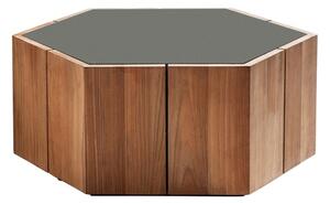 Tribu Konferenční stolek Hexagon, Tribu, 69x31 cm, rám teak, deska glazovaný lávový kámen barva hemp