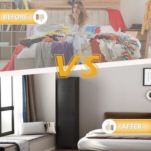 HOMCOM Kompaktní kovová skříň na šaty s úložným prostorem, průmyslový styl s 3 policemi a 1 tyčí 43Š x 50H x 180V cm | Aosom