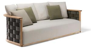 Molteni Pohovka 3-místná Palinfrasca, Molteni, 208x98x67 cm, rám teak, výplet teak/olive green EVA polyurethane, sedák venkovní látka barva bílá white