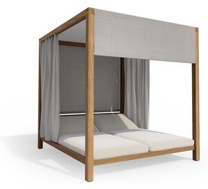 Tribu Rám venkovní postele Pure, Tribu, 189x219x205 cm, rám teak, zadní stěna a střecha venkovní látka Sunbrella Velum barva nature grey, bez matrace