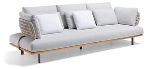 Molteni Pohovka 3-místná Sway, Molteni, 259x92x68 cm, rám teak, nohy hliník barva golden hour, výplet lanko barva ecru, sedák venkovní látka barva bílá white