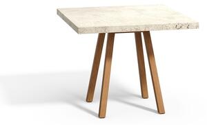 Tribu Teakový jídelní stůl Vis a Vis, Tribu, čtvercový 99x99x75 cm, rám teak, deska travertine