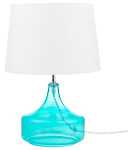Stolní lampa se skleněnou modrou základnou a bílým stínítkem 42 cm ERZEN