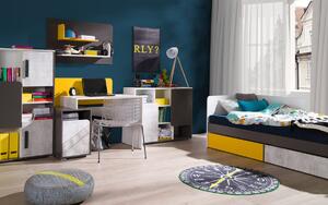 Sestava dětského pokoje Bruno 4 Kombinace barev: bílá + grafit + enigma + žlutá