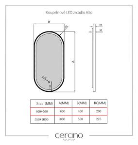 CERANO - Koupelnové LED zrcadlo Alto, kovový rám - černá matná - 40x60 cm