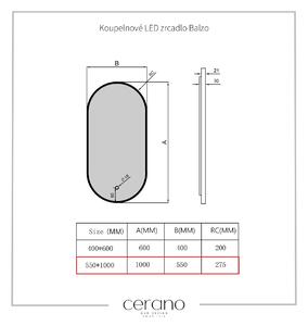 Cerano Balzo, LED koupelnové 55x100 cm, kovový rám, černá matná, CER-CER-NT8144H-55X100