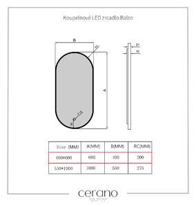 Cerano Balzo, LED koupelnové 60x40 cm, kovový rám, černá matná, CER-CER-NT8144H-40X60