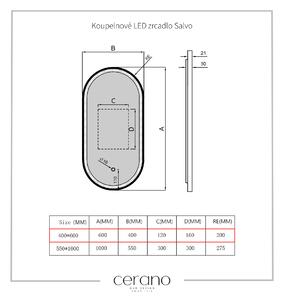 CERANO - Koupelnové LED zrcadlo Salvo, kovový rám - černá matná - 40x60 cm
