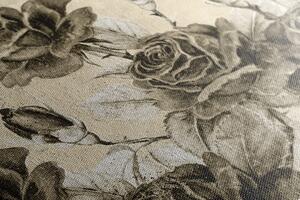 Obraz vintage kytice růží v sépiovém provedení