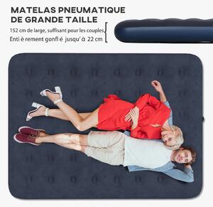 Outsunny Nafukovací matrace pro 2 osoby s integrovanou ruční pumpou, sametový povrch, ideální na kempování a cestování - 203D x 152Š x 22V cm, modrá |