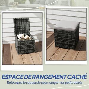 Outsunny Sada 2 Stoliček s Úložným Prostorem z PE Rattanu, Zahradní Podnožka s Odnímatelnými Polštáři, Pouf 40 x 40 x 41 cm, Světlá šedá | Aosom