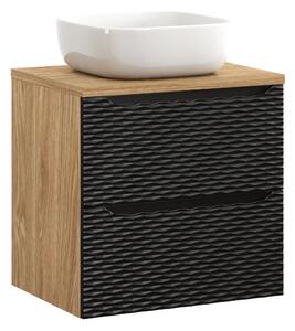 Comad Skříňka s deskovým umyvadlem set Luxor Black II. 60, 2x zásuvka, černá/dub olejovaný