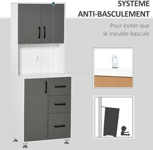 HOMCOM Kuchyňský bufet s více úložnými prostory 2 + 1 dvířka 3 zásuvky + Velký pracovní stůl Rozměry 60L x 40W x 160H cm Šedá Bílá | Aosom