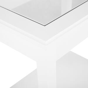 Bílý odkládací stolek se skleněnou deskou ATTU