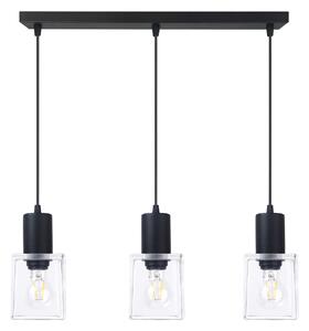 Light for home - Závěsné svítidlo černá lišta a čiré skleněné hranaté stínidla 60603 