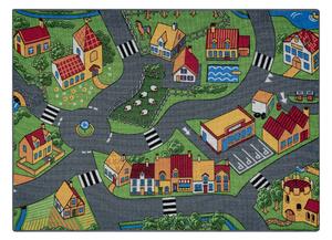 Makro Abra Dětský kusový koberec REBEL ROADS Village life 90 Vesnice cesty protiskluzový šedý zelený Rozměr: 140x200 cm