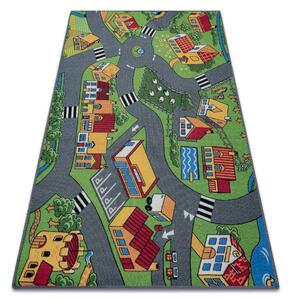Makro Abra Dětský kusový koberec REBEL ROADS Village life 90 Vesnice cesty protiskluzový šedý zelený Rozměr: 95x133 cm