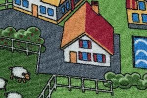 Makro Abra Dětský kusový koberec REBEL ROADS Village life 90 Vesnice cesty protiskluzový šedý zelený Rozměr: 140x200 cm