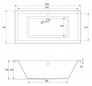 Cersanit Intro akrylátová vana 150x75cm + nožičky, bílá, S301-066